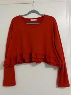 Arizona Jean Company Women's Rust Red Ruffle-Hem Cropped Sweatshirt